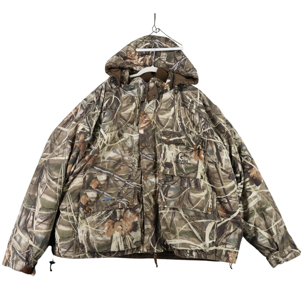 Ducks Unlimited Whitewater Hunting Camo Jacket Mens 2XL Rain Blocker Removable